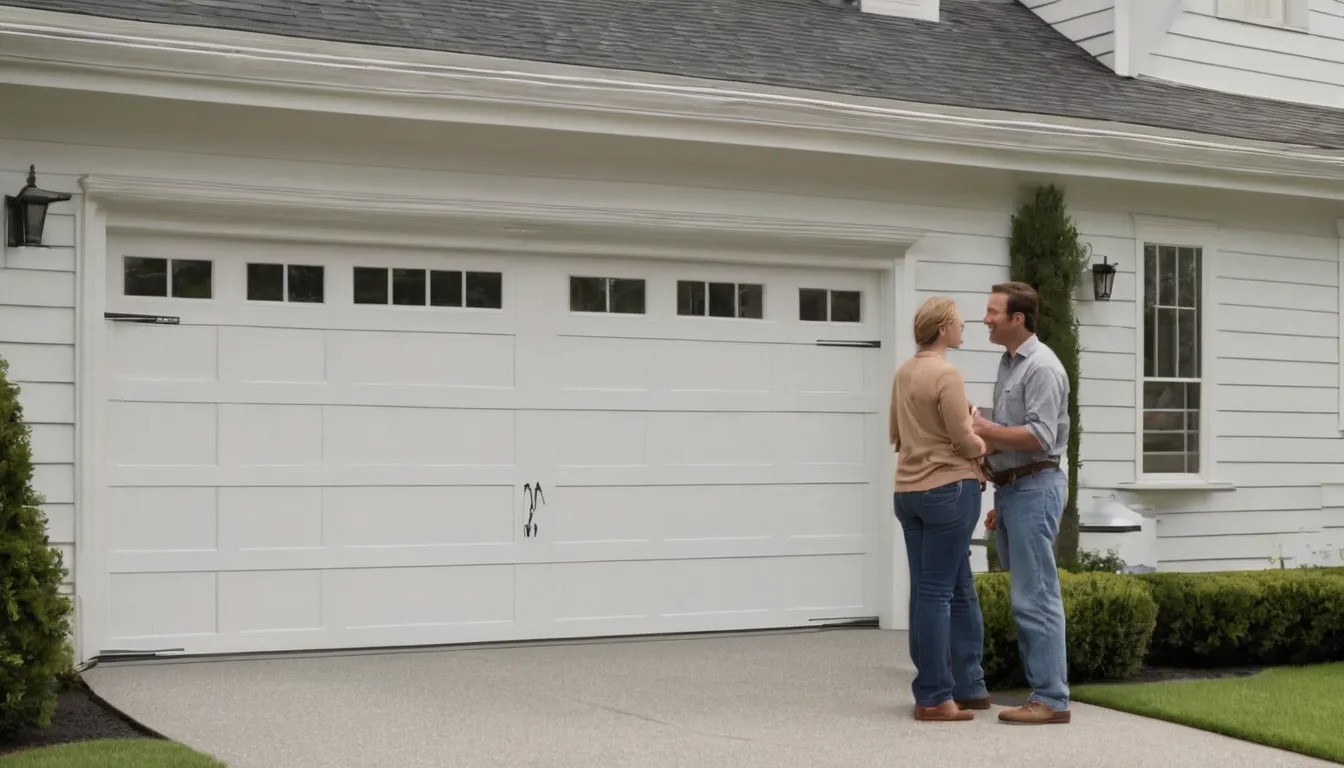 Homeowner in Leesburg looking at a garage door with a friendly local provider who is checking the track
